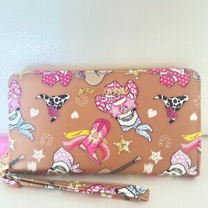 NWT Betsey Johnson Skull Cowboy Cowgirl Wallet Zip Around Wristlet Clutch
